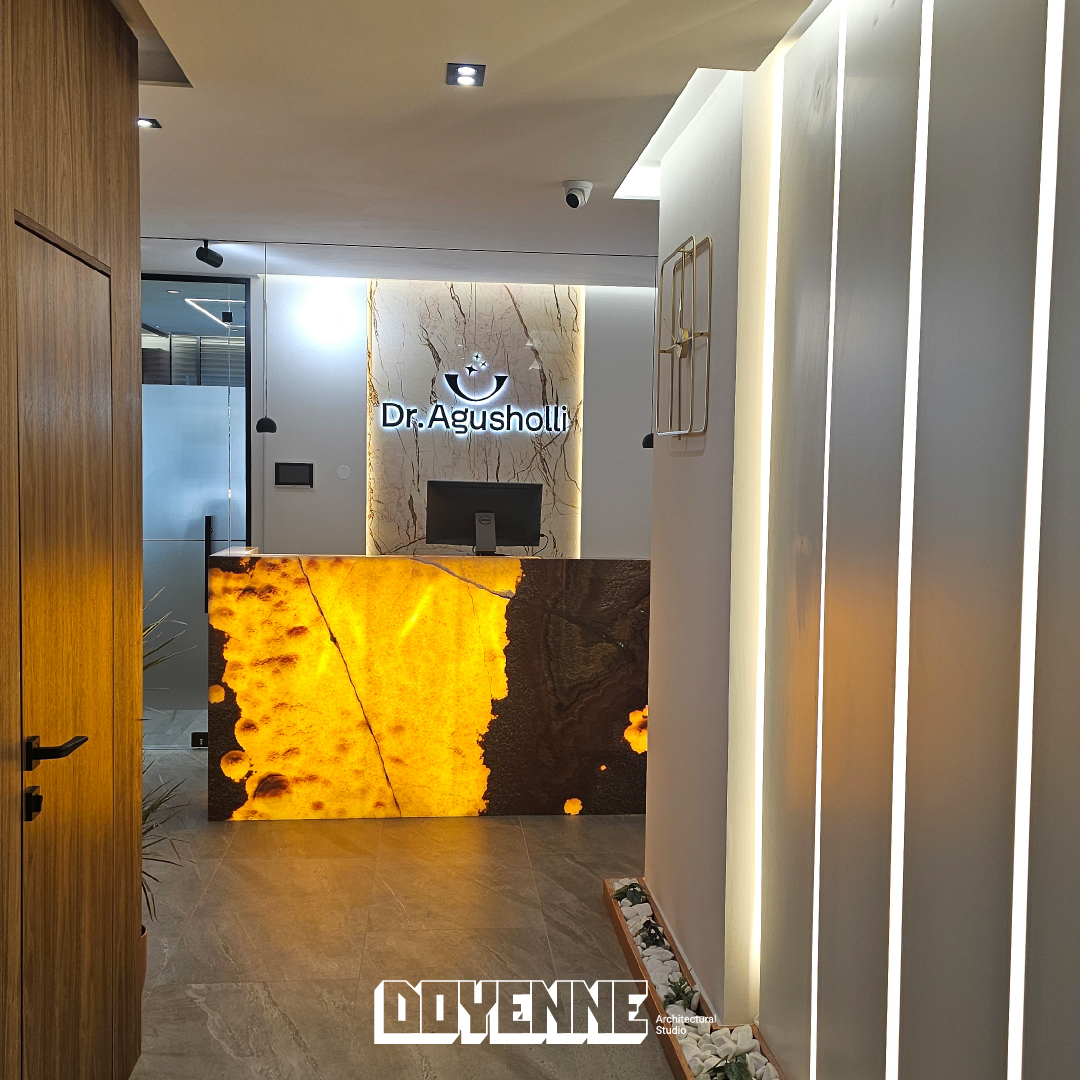 Agusholli dental clinic modern interior design with onyx reception desk