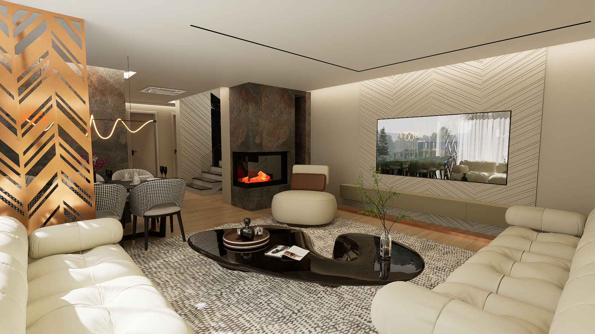 Modern office interior design with creative workspace zones