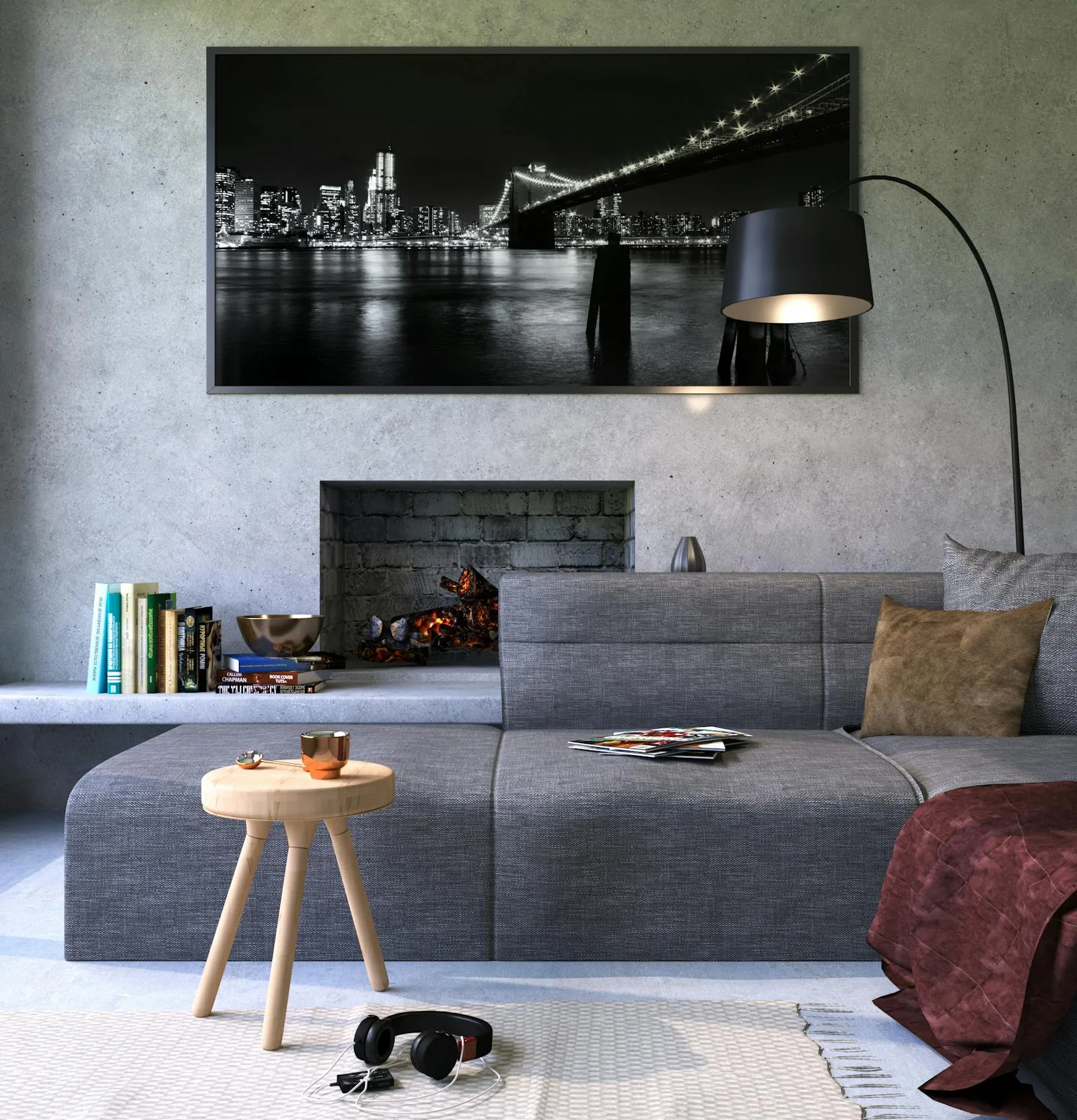 Contemporary living room with artwork and designer sofa