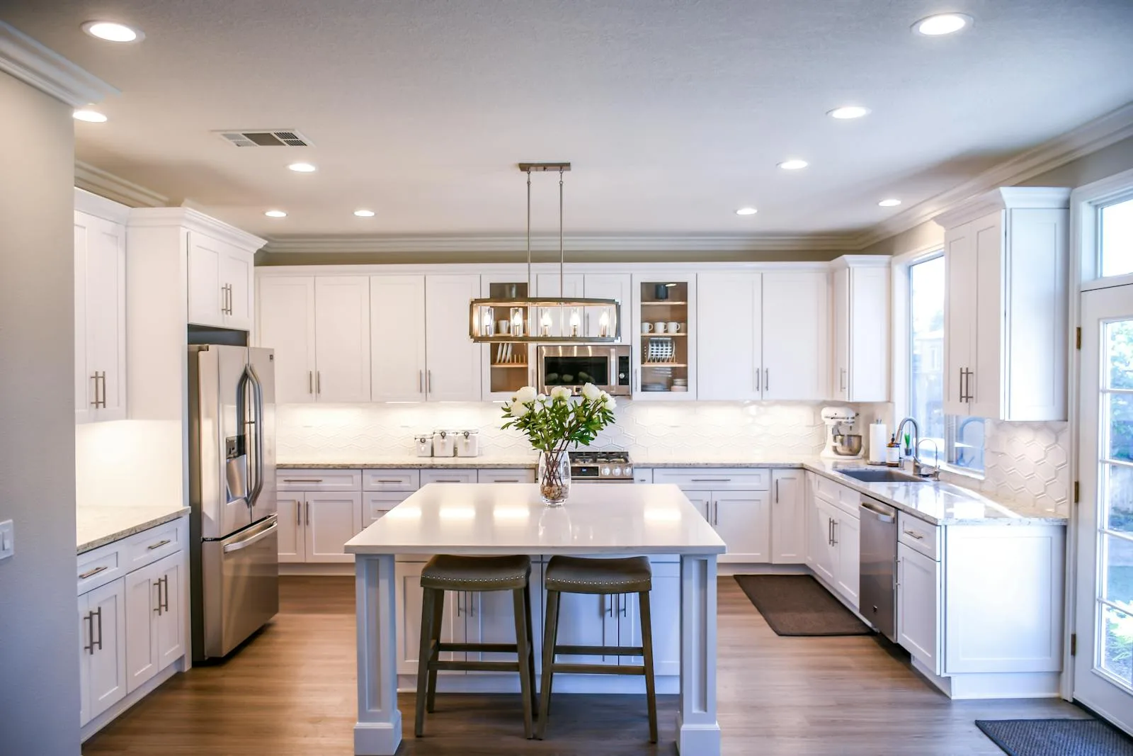 White modern kitchen with island