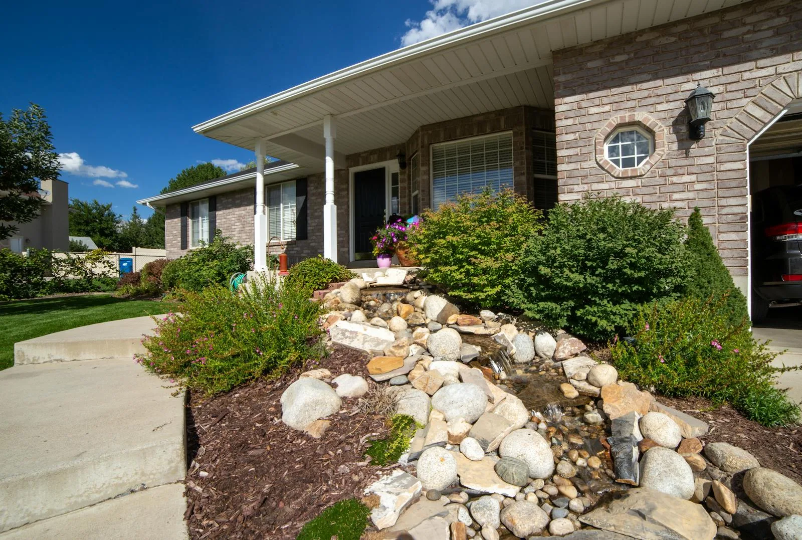 Suburban house exterior with landscaping